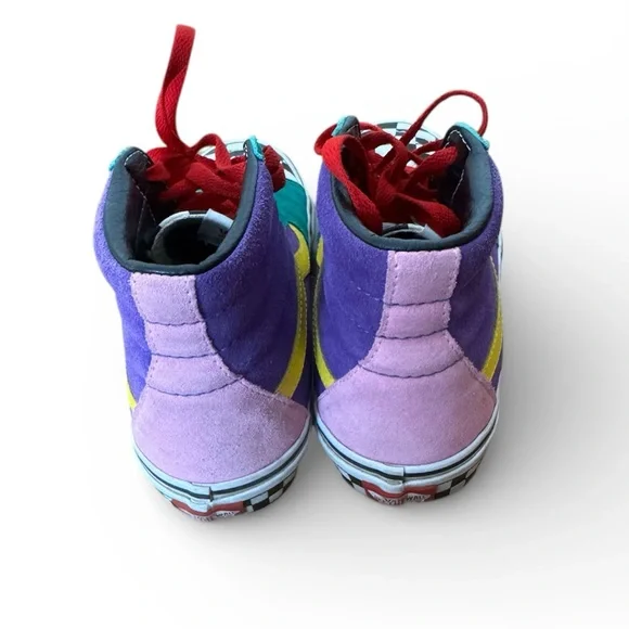 Vans Sk8 Hi Top Shoes Custom 90s Theme Checkered Multicolor Skater Punk M6.5 W8 - Picture 4 of 8